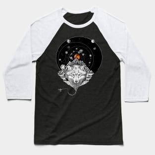 Red Moon Wolf in Space Baseball T-Shirt